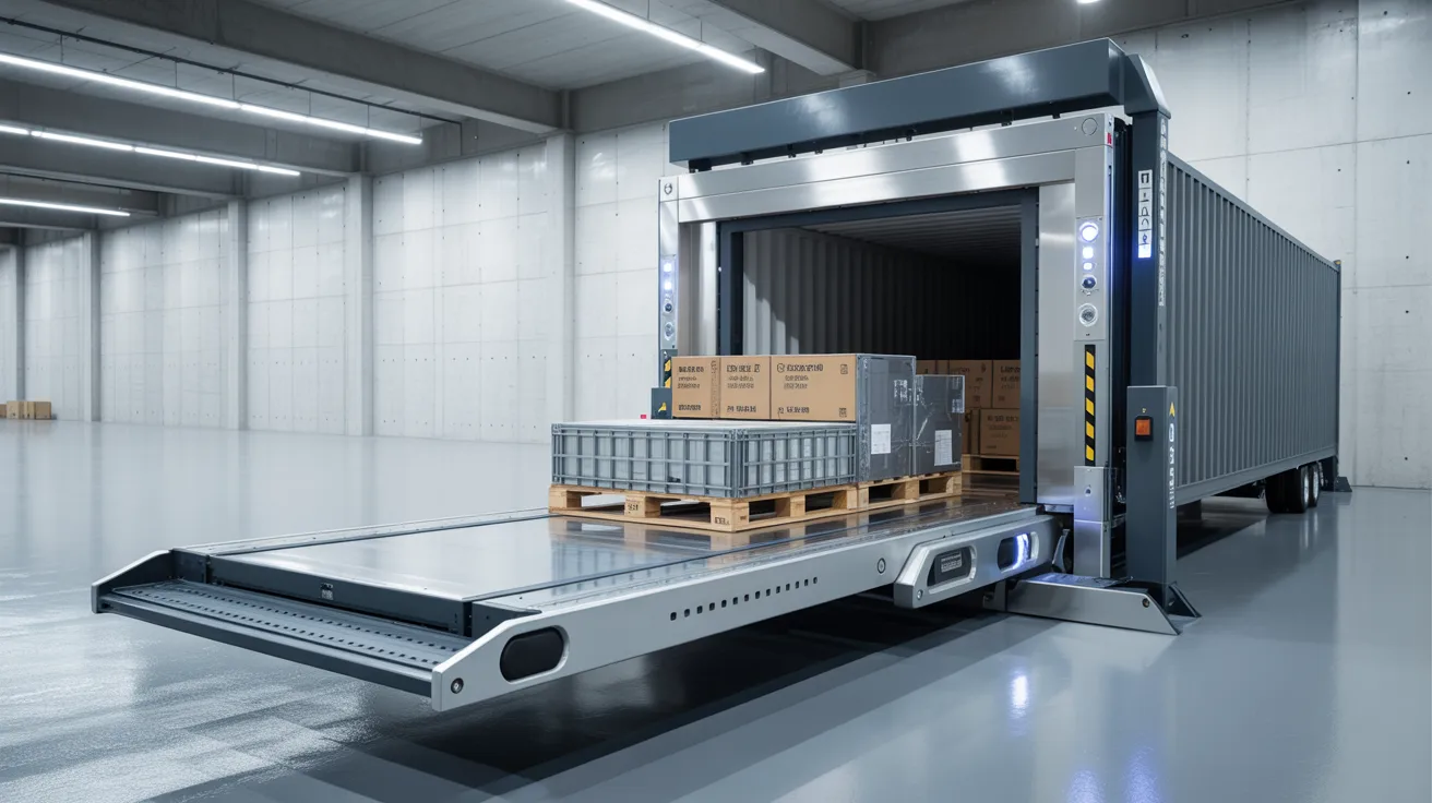 sliding floor unloading system moving entire cargo out of container quickly demonstrating advanced automation in logistics operations.