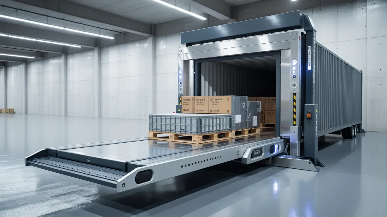 sliding floor unloading system moving entire cargo out of container quickly demonstrating advanced automation in logistics operations.