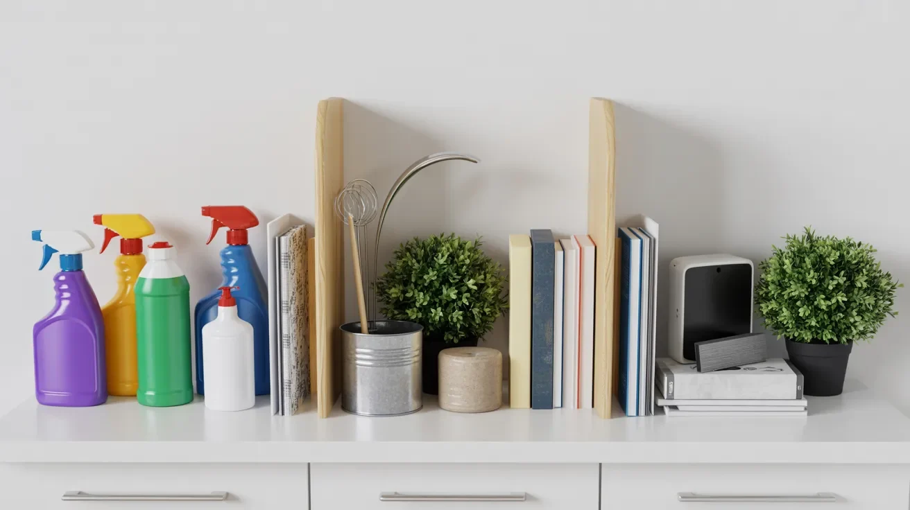 Household items grouped with restricted items like cleaning supplies and plants showing what movers can and cannot pack during the relocation process.