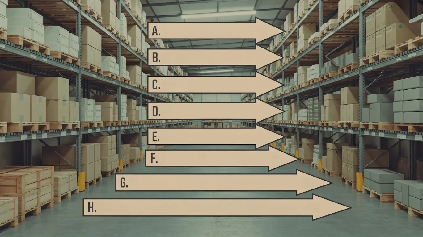 Warehouse scene with shipment boxes and visual timeline arrows illustrating order confirmation stage where ARO period begins for shipping or payment tracking.