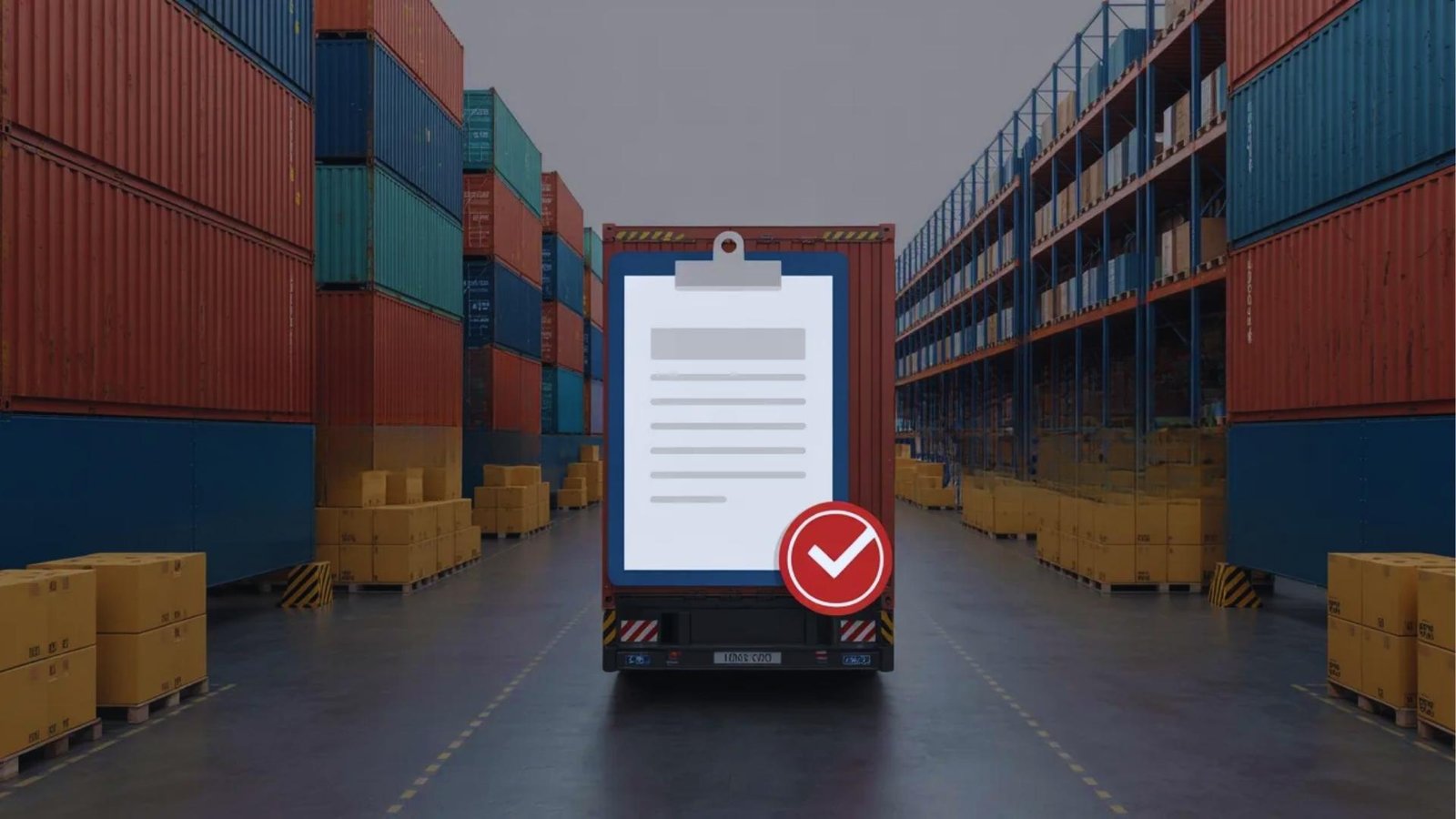 ARO shipping concept with containers, warehouse setup, and timeline arrows showing order confirmation start point for payment or delivery tracking system.
