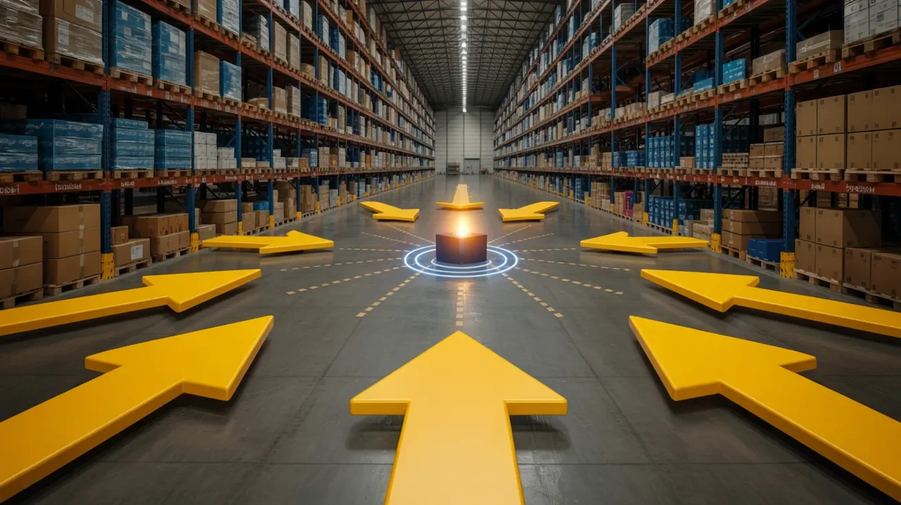 Warehouse boxes with arrows converging at the central point representing the seller receiving and confirming the order which officially starts the ARO timeline process.