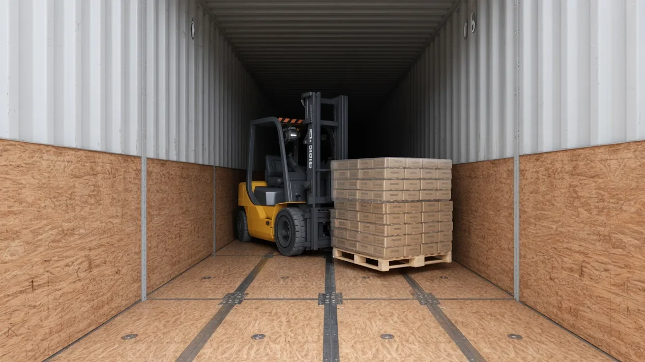Strong marine-grade plywood flooring inside shipping container supporting heavy cargo loads.