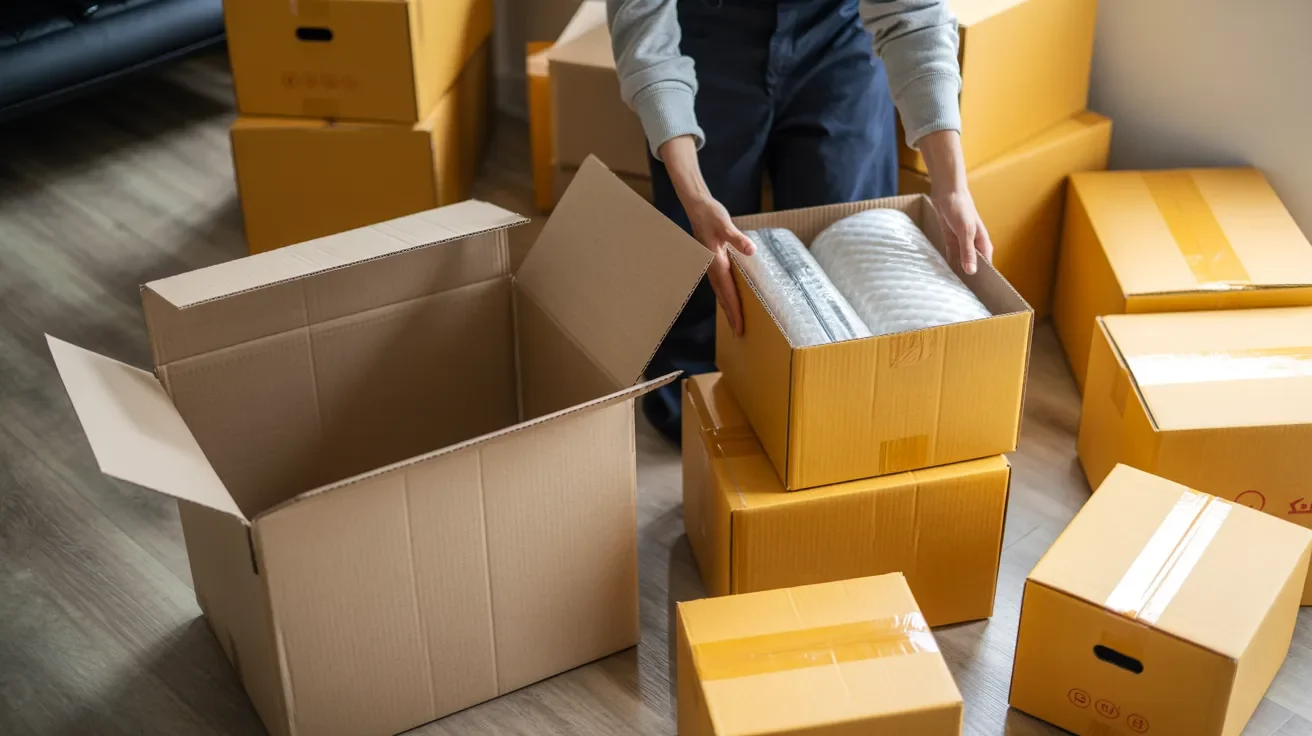 Person choosing correctly sized box while comparing it with an oversized shipping box.