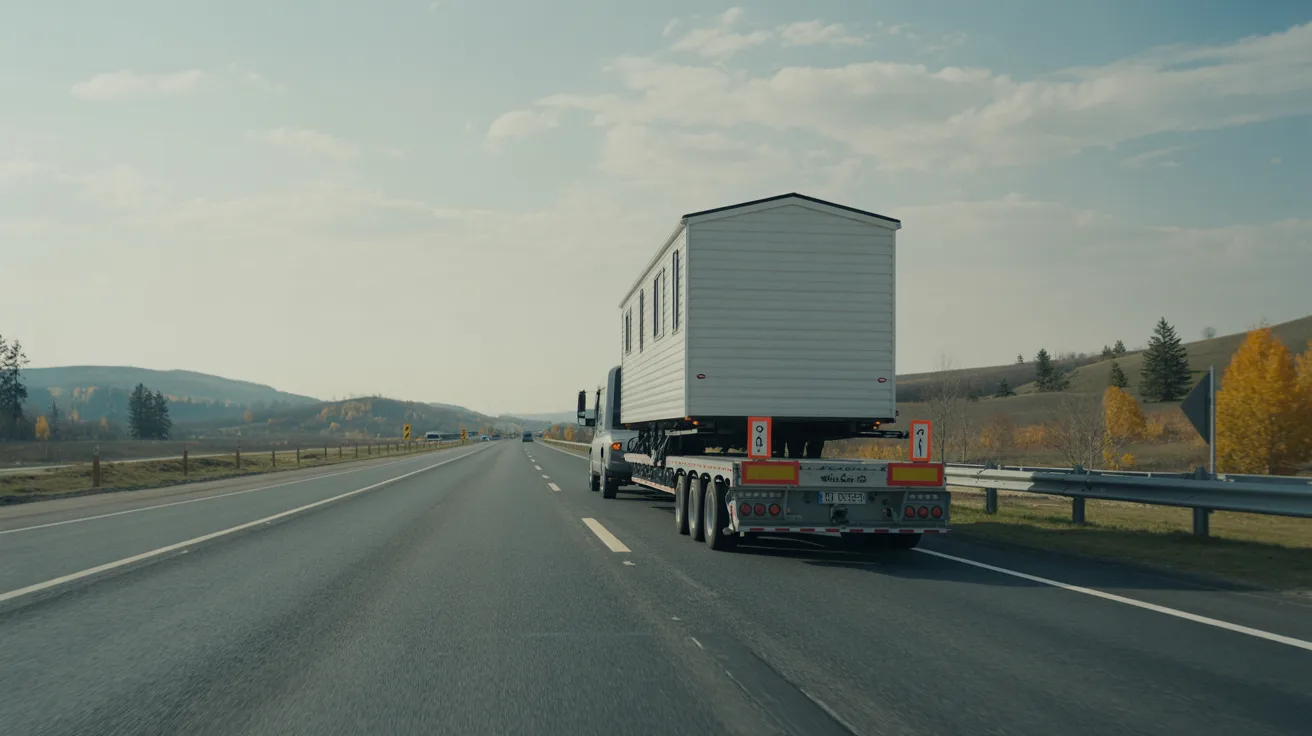 mobile home moving on clear road with low traffic representing off peak scheduling for cost effective and smooth relocation.