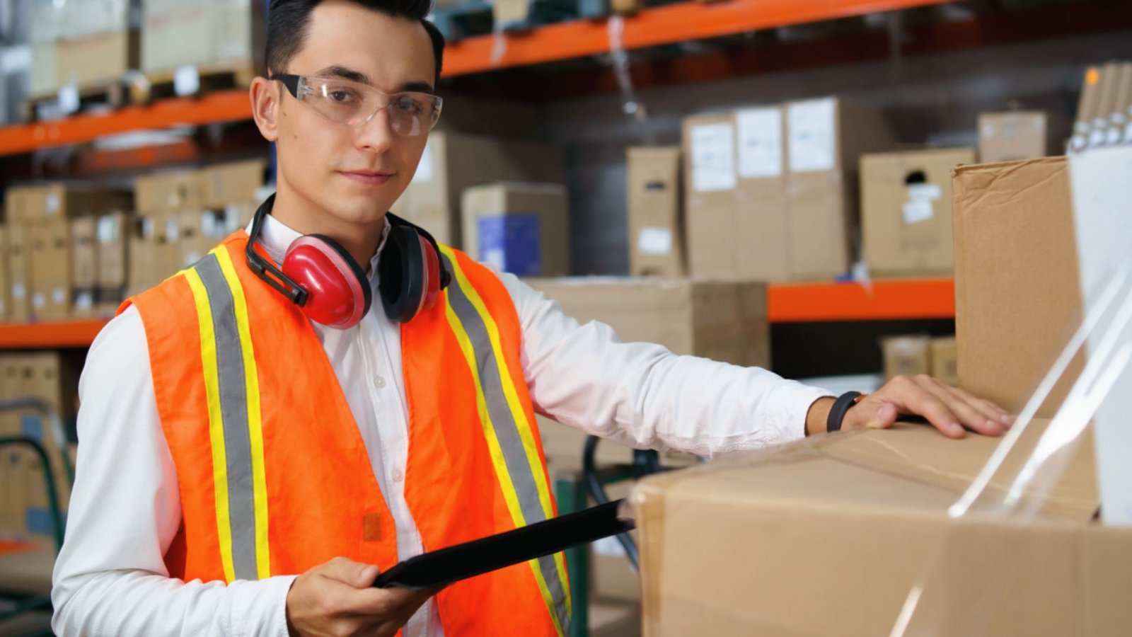 Warehouse employee scans a box with a tablet, demonstrating how an IOR maintains accurate import records and product compliance.