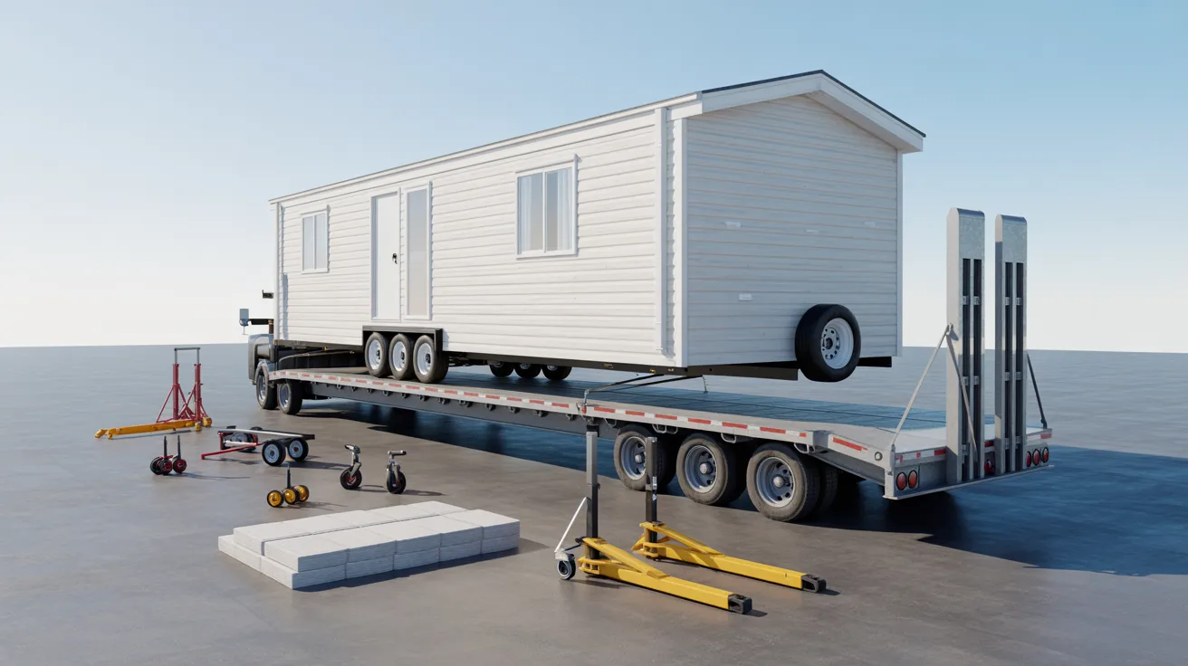 mobile home prepared for transport showing different moving options setups representing cost saving choices and service types.